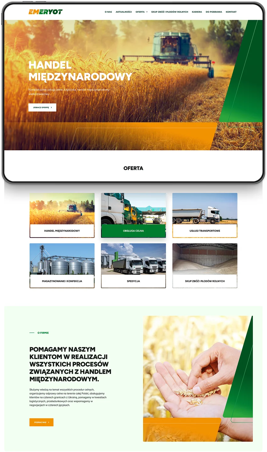 Strona internetowa firmy Meyer Poland koncentruje się na przemyśle lotniczym i energetycznym. Główna grafika przedstawia myśliwiec, Sekcje poniżej prezentują kluczowe obszary działalności, takie jak procesy technologiczne, certyfikaty, kariera oraz dokumenty do pobrania.